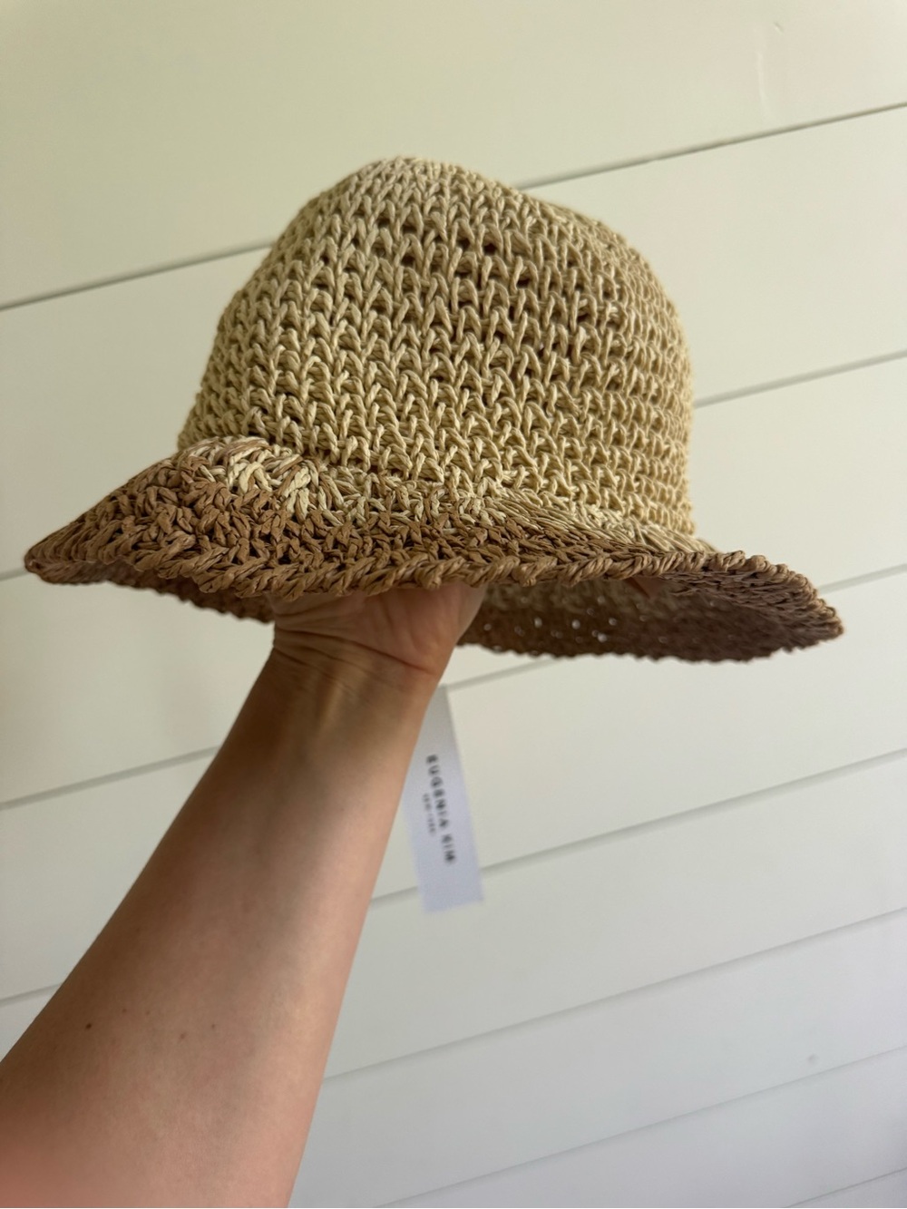 Eugenia Kim Two-Tone Crochet Straw Sun Hat in Natural and Brown